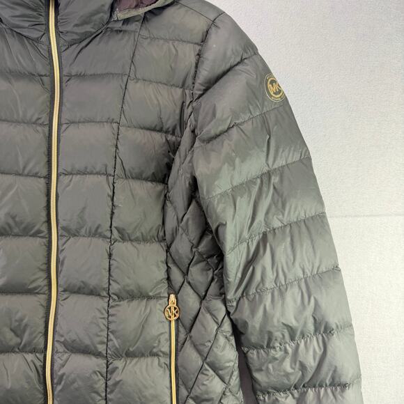 Michael Kors Packable Hooded Puffer Jacket Olive Green Gold Accents Women’s S - Picture 4 of 10
